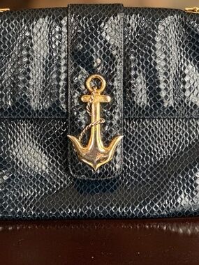 Handbag, Vintage Koret Navy Blue Nautical Shoulder Bag/Clutch